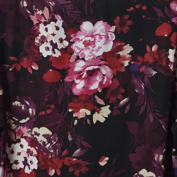 Roz & Ali Burgundy Floral Fairy Grunge Long Sleeve Cottagecore Work Top 2X - Picture 9 of 12